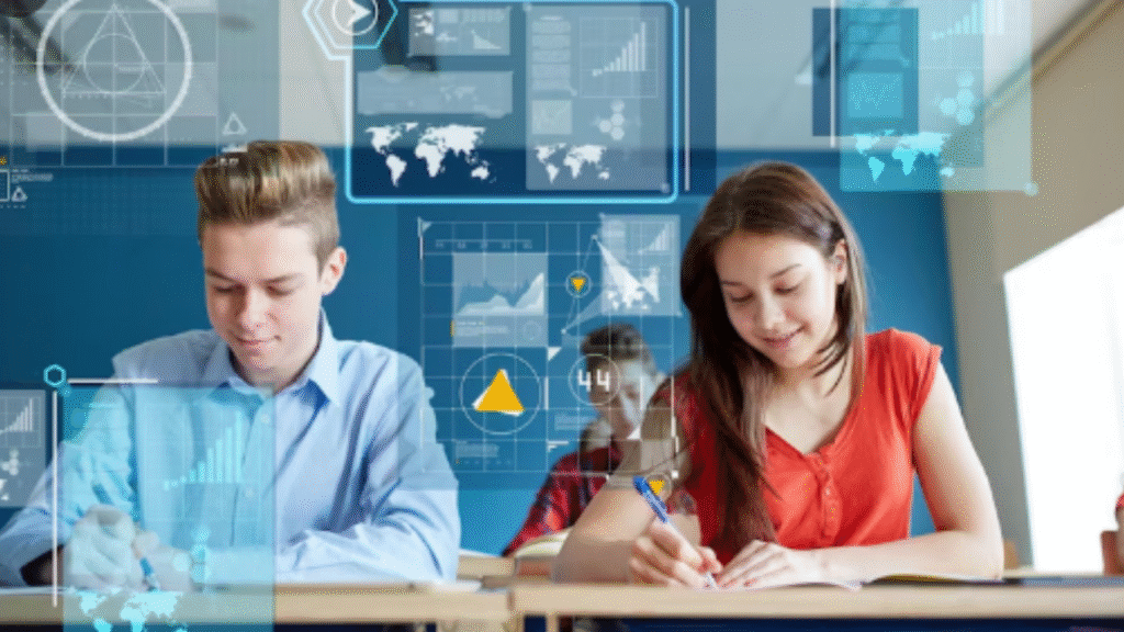 Students learning with AI